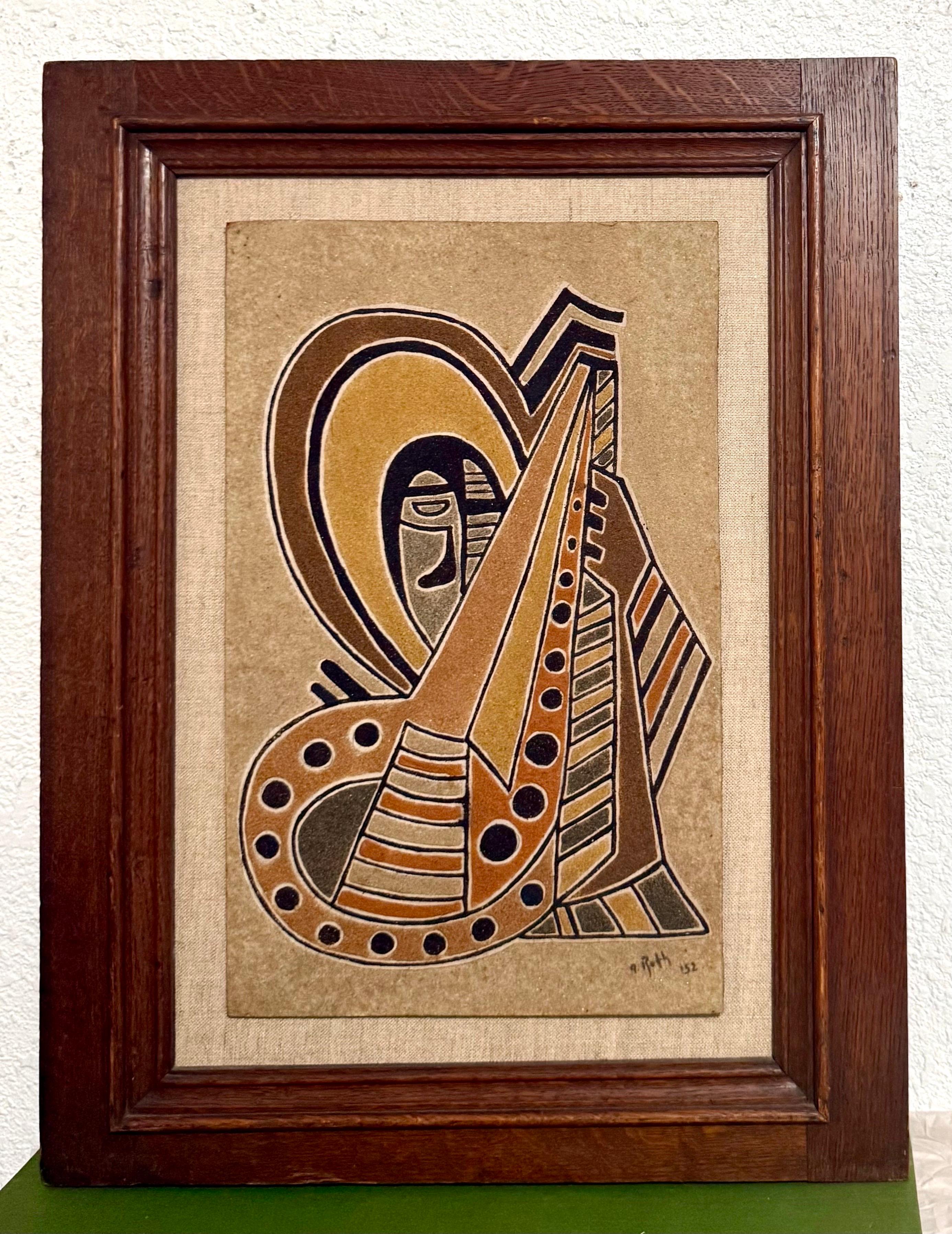 1952 Cubismo húngaro Colgante de pared Escultura en relieve Pintura de arena Cubista A. Reth en venta 1