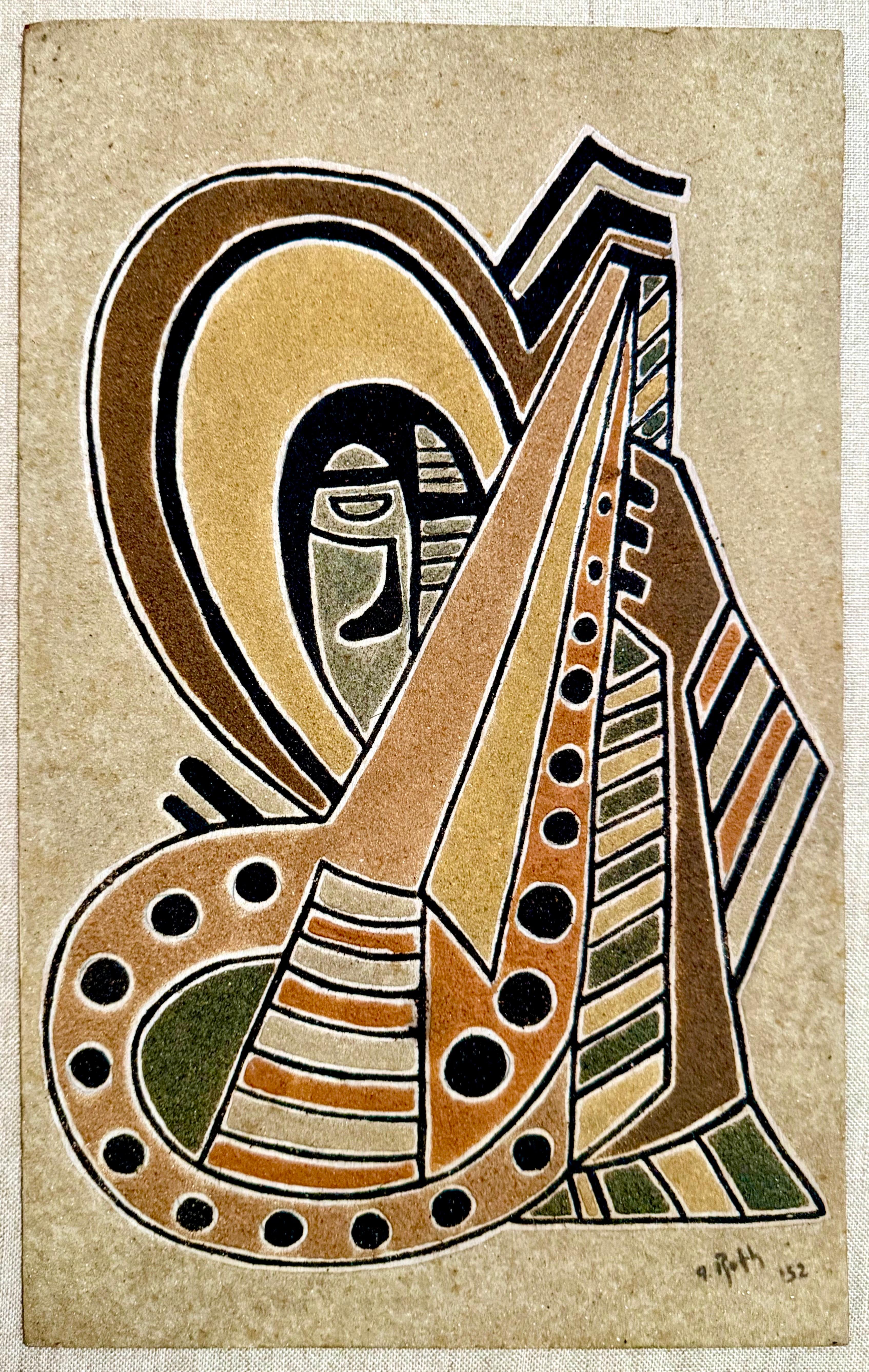 1952 Cubismo húngaro Colgante de pared Escultura en relieve Pintura de arena Cubista A. Reth en venta 4