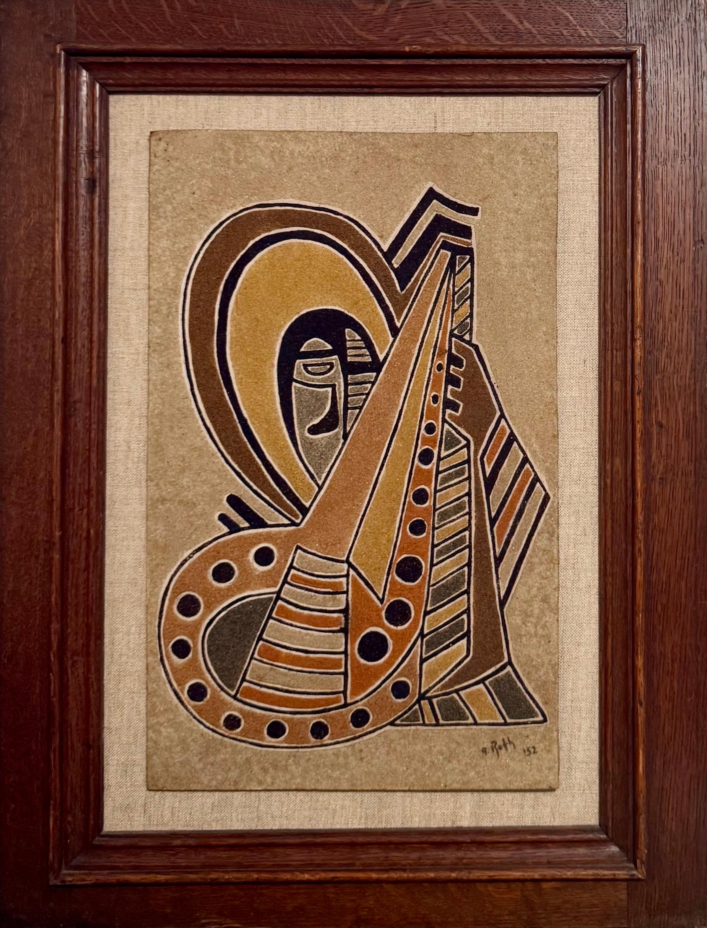 1952 Cubismo húngaro Colgante de pared Escultura en relieve Pintura de arena Cubista A. Reth en venta 6