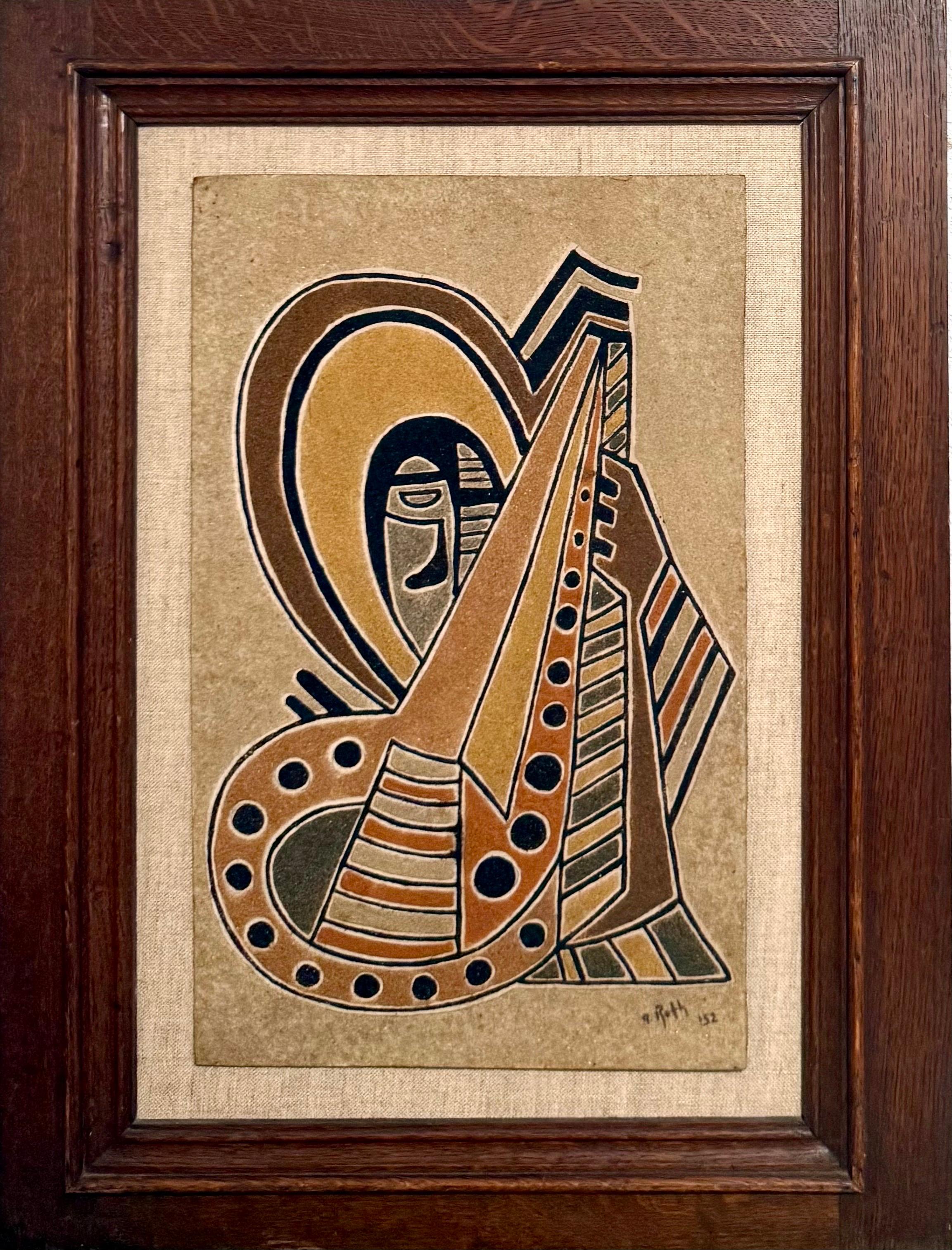 1952 Cubismo húngaro Colgante de pared Escultura en relieve Pintura de arena Cubista A. Reth - Mixed Media Art de Alfred Reth