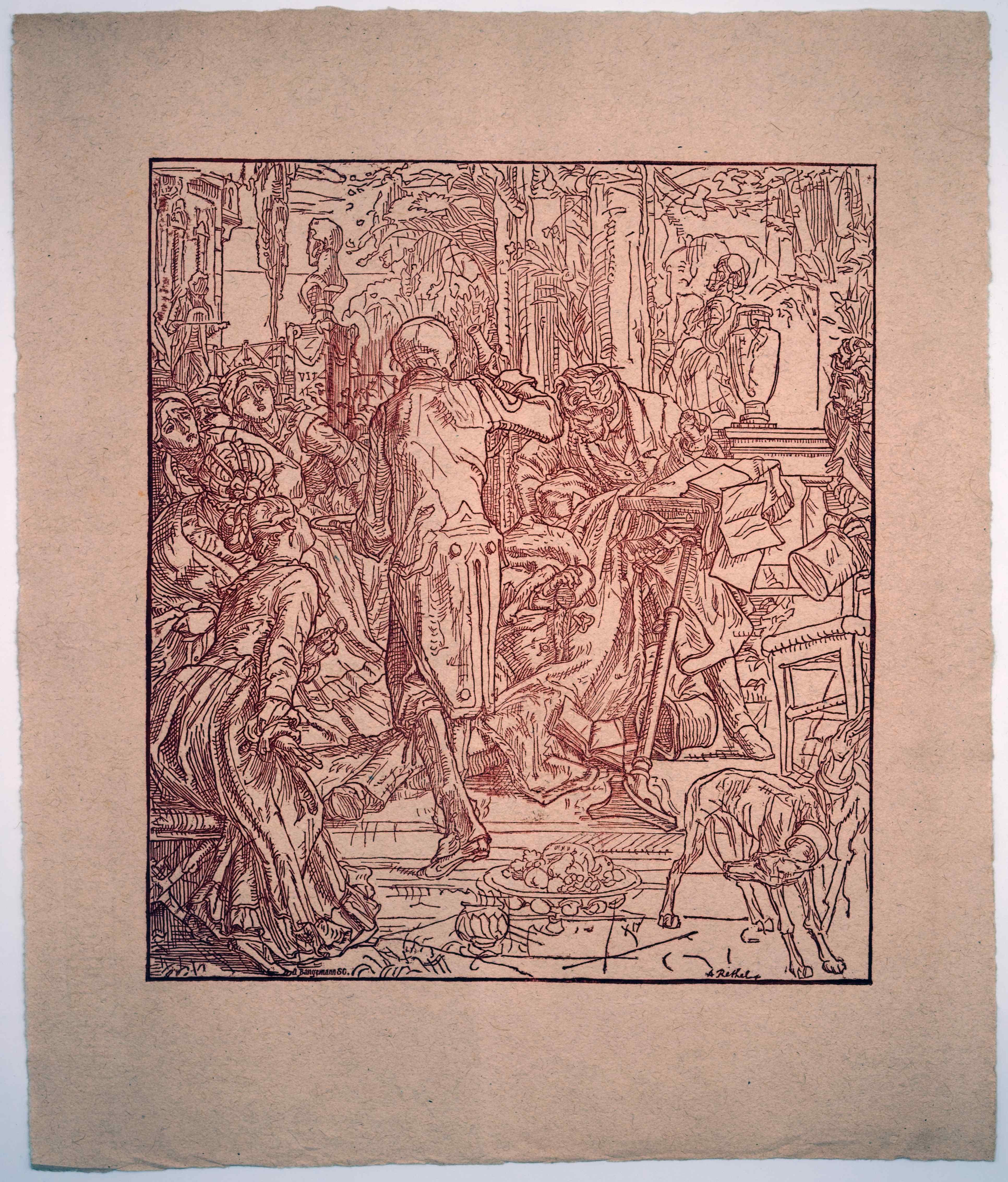 Death as a servant / - Concise congeniality - - Realist Print by Alfred Rethel