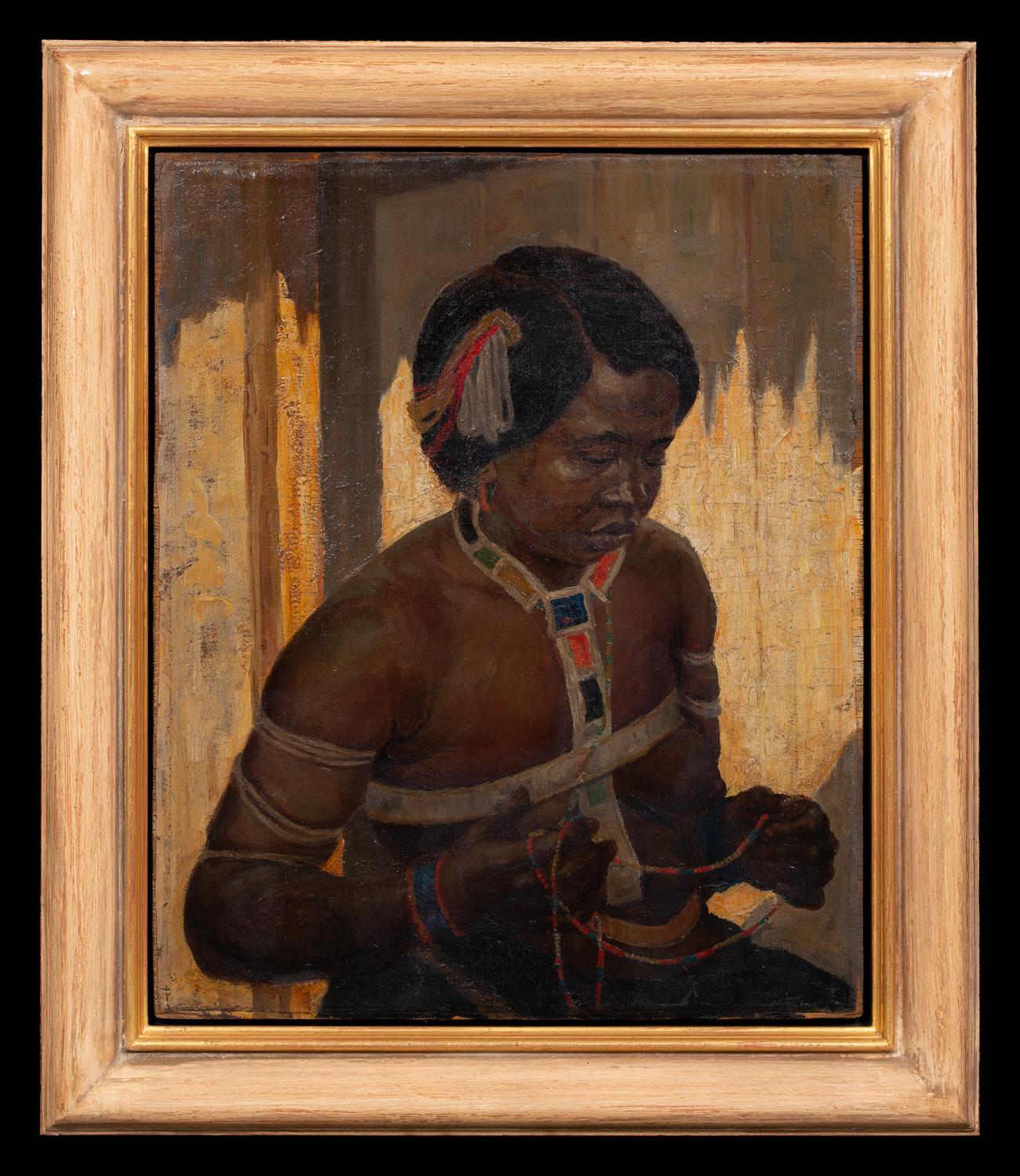Alfred Richard Martin
Liverpool 1871 – 1939 Johannesburg
British-South African Painter

'Portrait of a Zulu Girl, KwaZulu-Natal, South-Africa'

Medium: oil on board
Dimensions: image size 59 x 48,5 cm, frame size 74,5 x 64 cm

Biography: Alfred