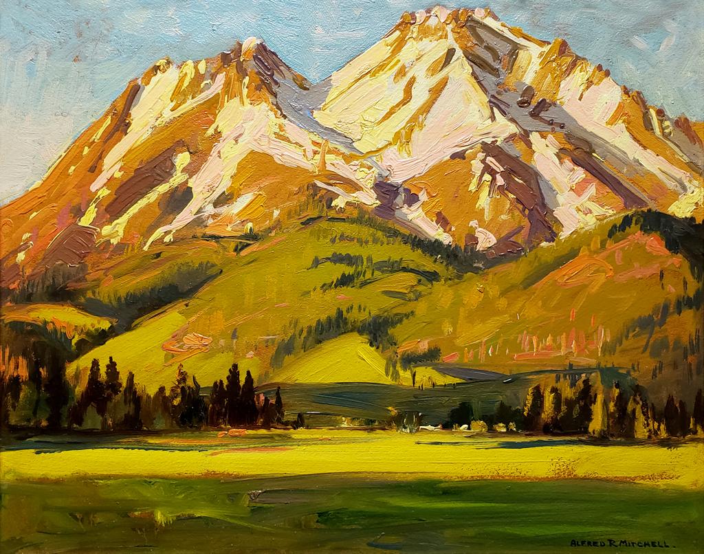 Morning Light, Mt. Shasta, Californie, vers 1932 - Painting de Alfred Richard Mitchell