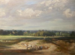 Antique The Sand Pit, 1905 Oil Painting, English Pastoral Landscape