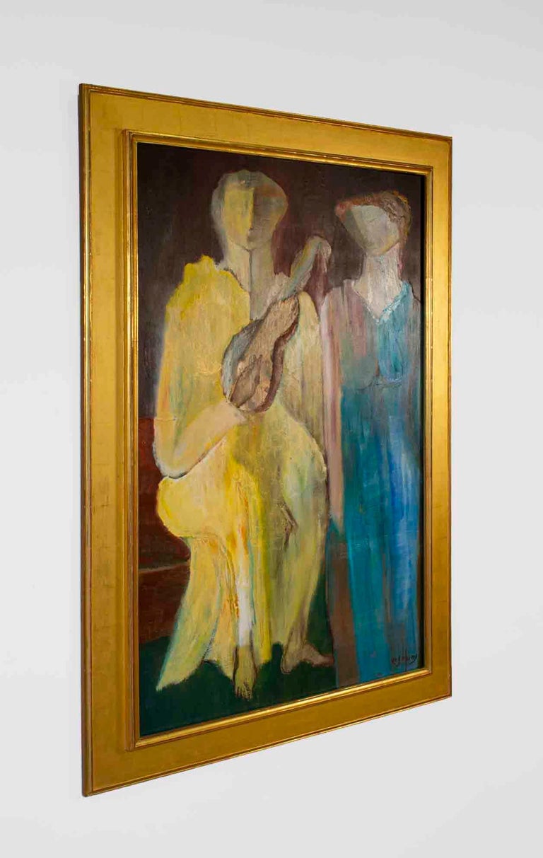 Alfred Rogoway Oil Painting 'Women with Violin' 1960s Modernist at 1stDibs