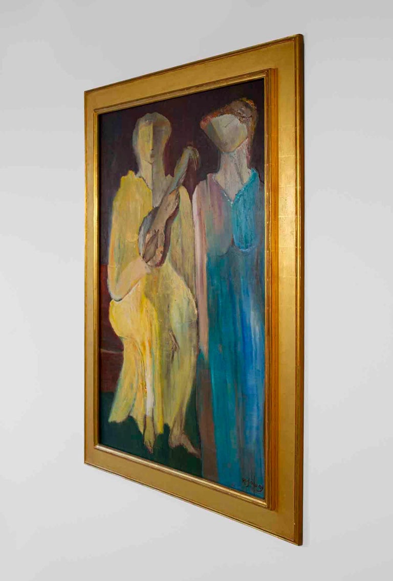 Alfred Rogoway Oil Painting 'Women with Violin' 1960s Modernist at 1stDibs