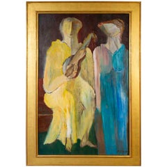 Alfred Rogoway, Ölgemälde „Frauen mit Violine“, 1960er Jahre, Modernismus