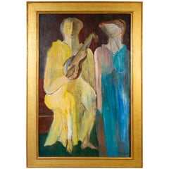 Alfred Rogoway Oil Painting 'Women with Violin' 1960s Modernist