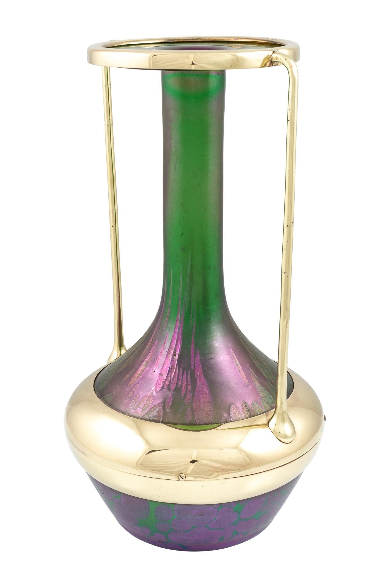 Polished Alfred Roller Glass Vase Brass Mounting Loetz Austrian Jugendstil, circa 1901