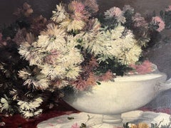 Fine 19 ° secolo francese fiore pittura ad olio grande tela Artista maggiore quotato