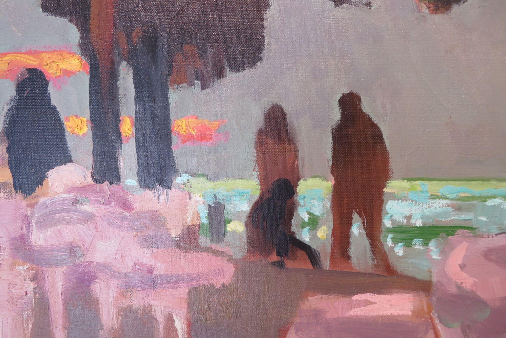 GRANDE PITTURA FRANCESE POST IMPRESSIONISTA firmata ad olio Scena di spiaggia al tramonto - Painting di Alfred Rozelaar Green