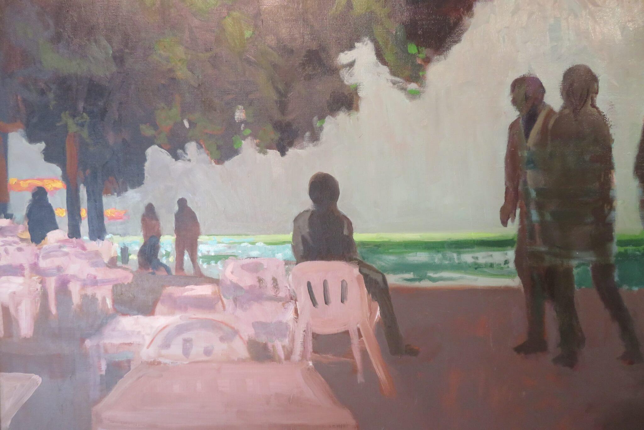GRANDE PITTURA FRANCESE POST IMPRESSIONISTA firmata ad olio Scena di spiaggia al tramonto in vendita 2