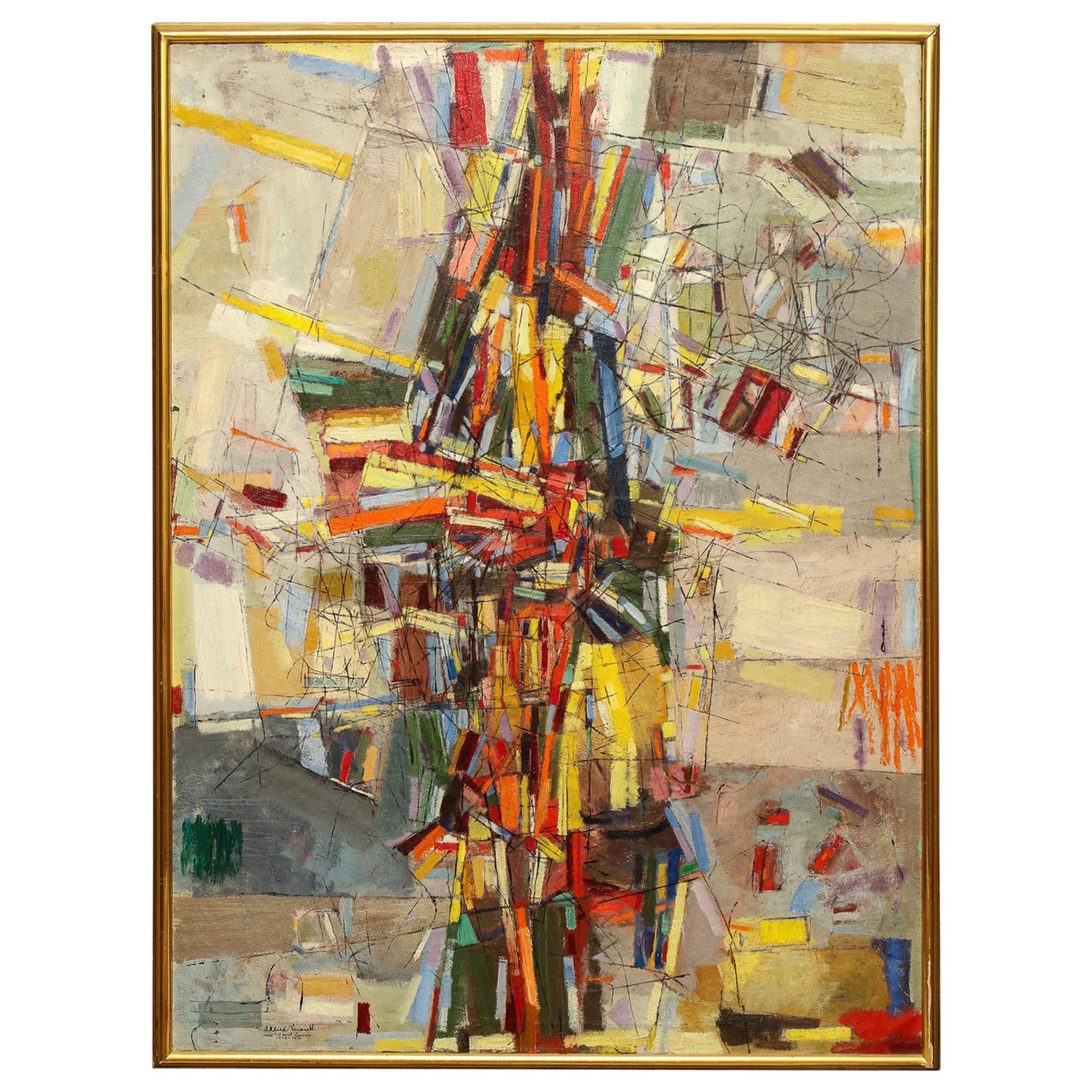 Alfred Russell Painting "rue Saint Dennis" Abstract Mid-Century Modern 1948-1950 For Sale