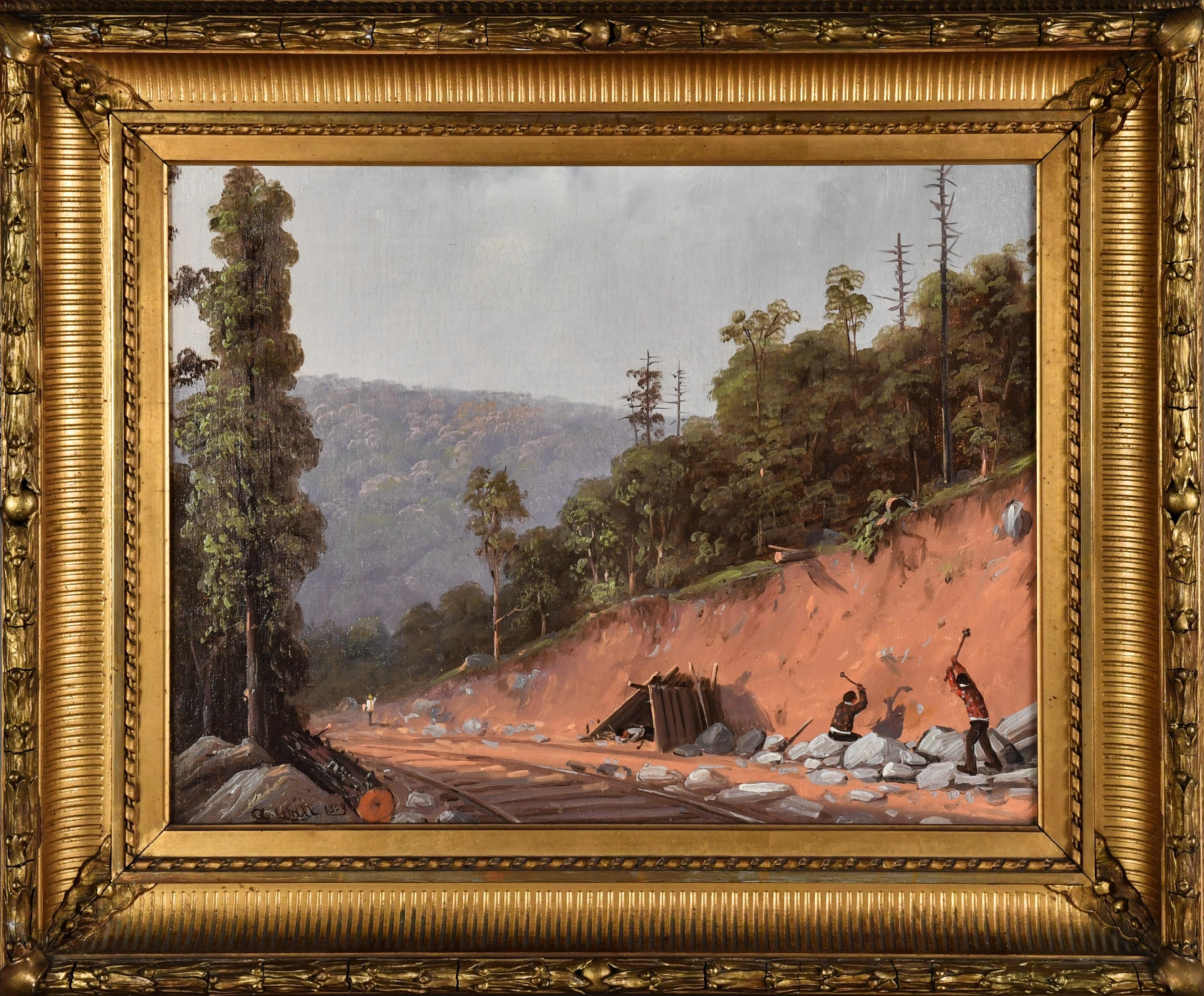 „Building the Allegheny Railroad, Pennsylvania“ Alfred Wall, Scalp Level School – Painting von Alfred S. Wall
