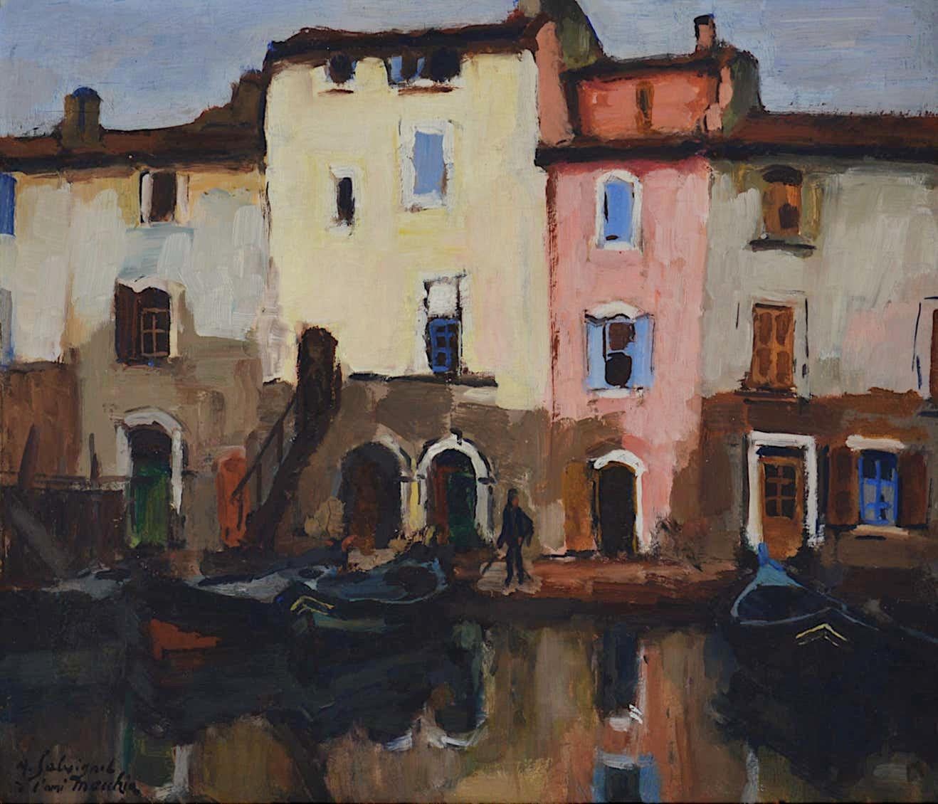 Alfred SALVIGNOL, Hafen von Villefranche-sur-Mer, Öl auf Tafel, Beg. 20. Jahrhundert. – Painting von Alfred Savignol