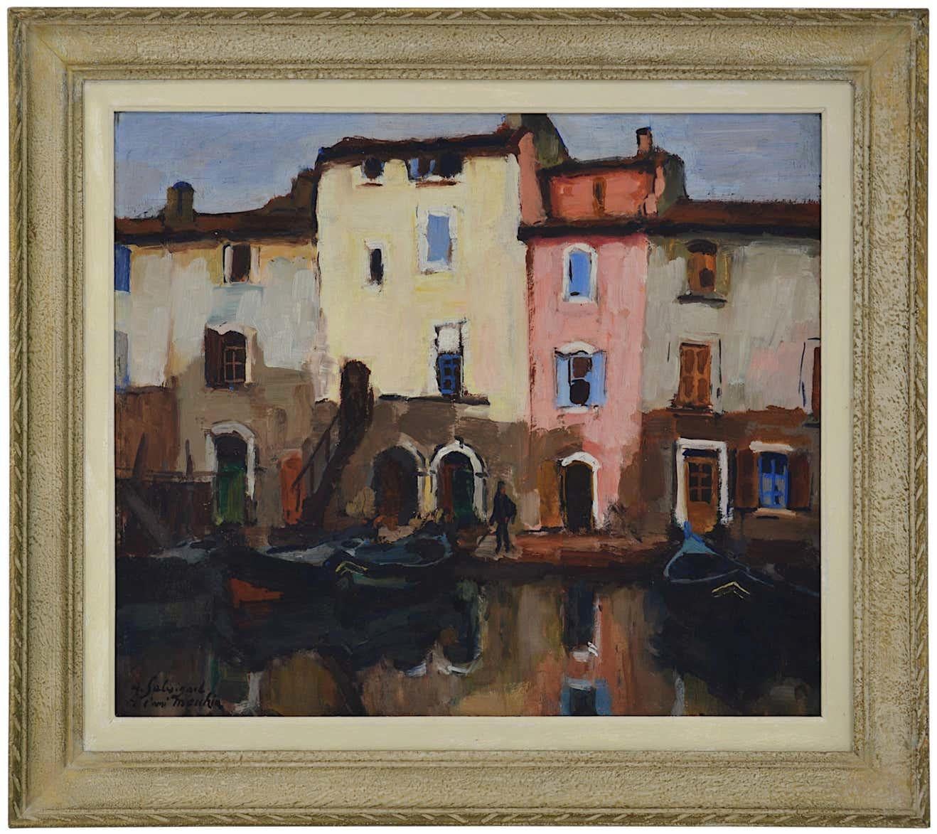 Alfred Savignol Figurative Painting - Alfred SALVIGNOL, Port of Villefranche-sur-Mer, Oil on panel, Beg. 20th C.