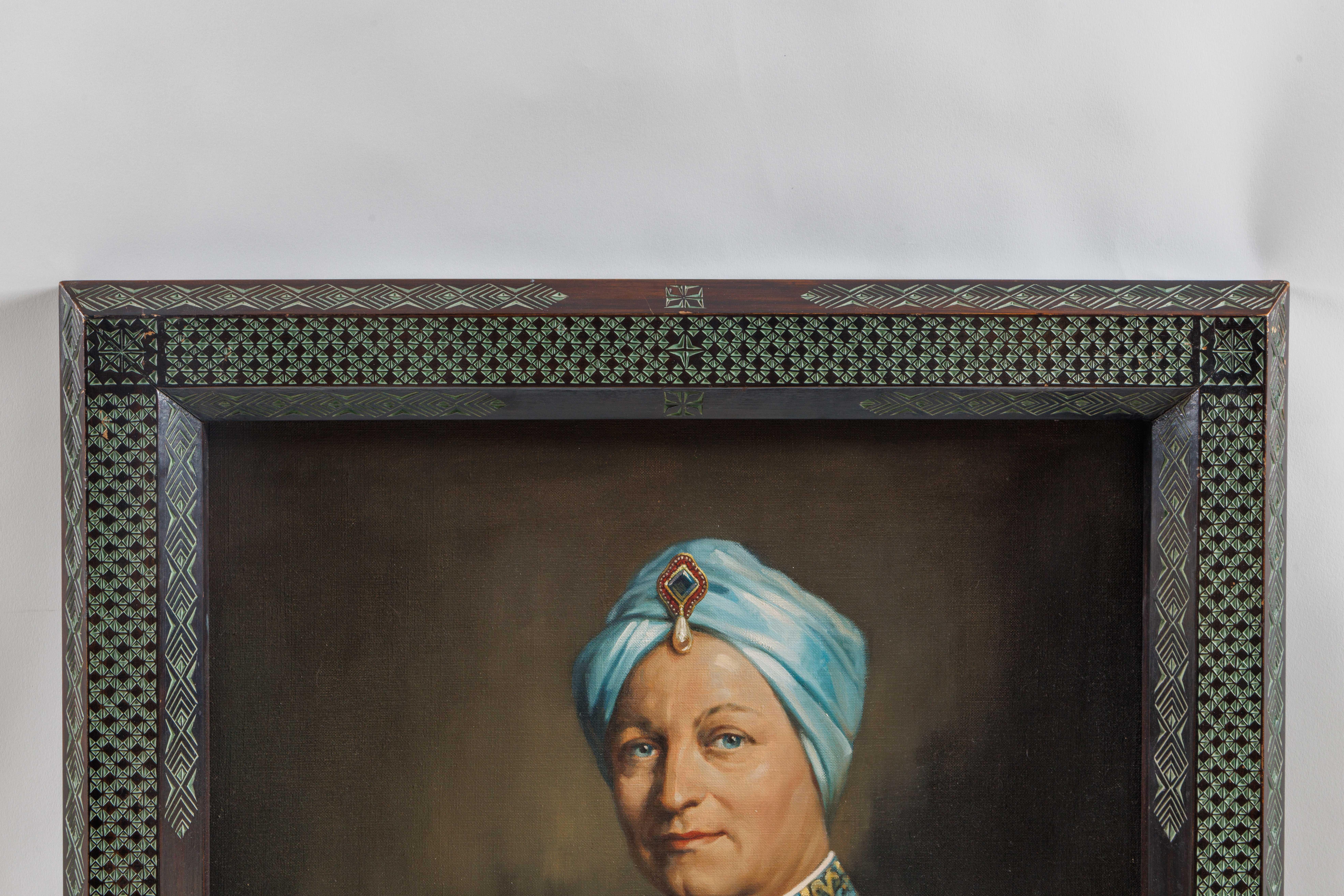Un magnifico ritratto olio su tela di un gentiluomo europeo vestito da Maharaja 3