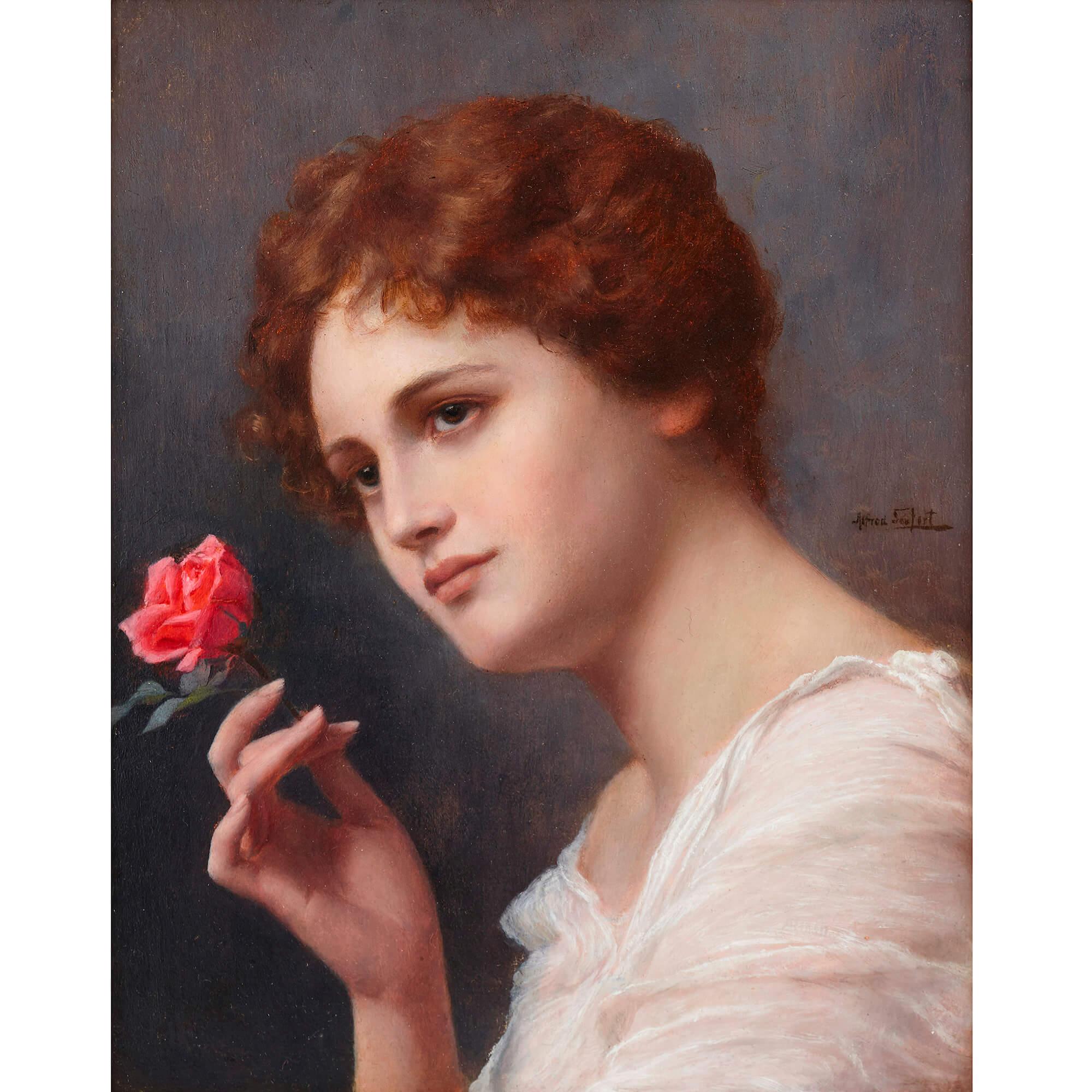 Antique portrait of a lady in oil paint by Seifert - Painting by Alfred Seifert