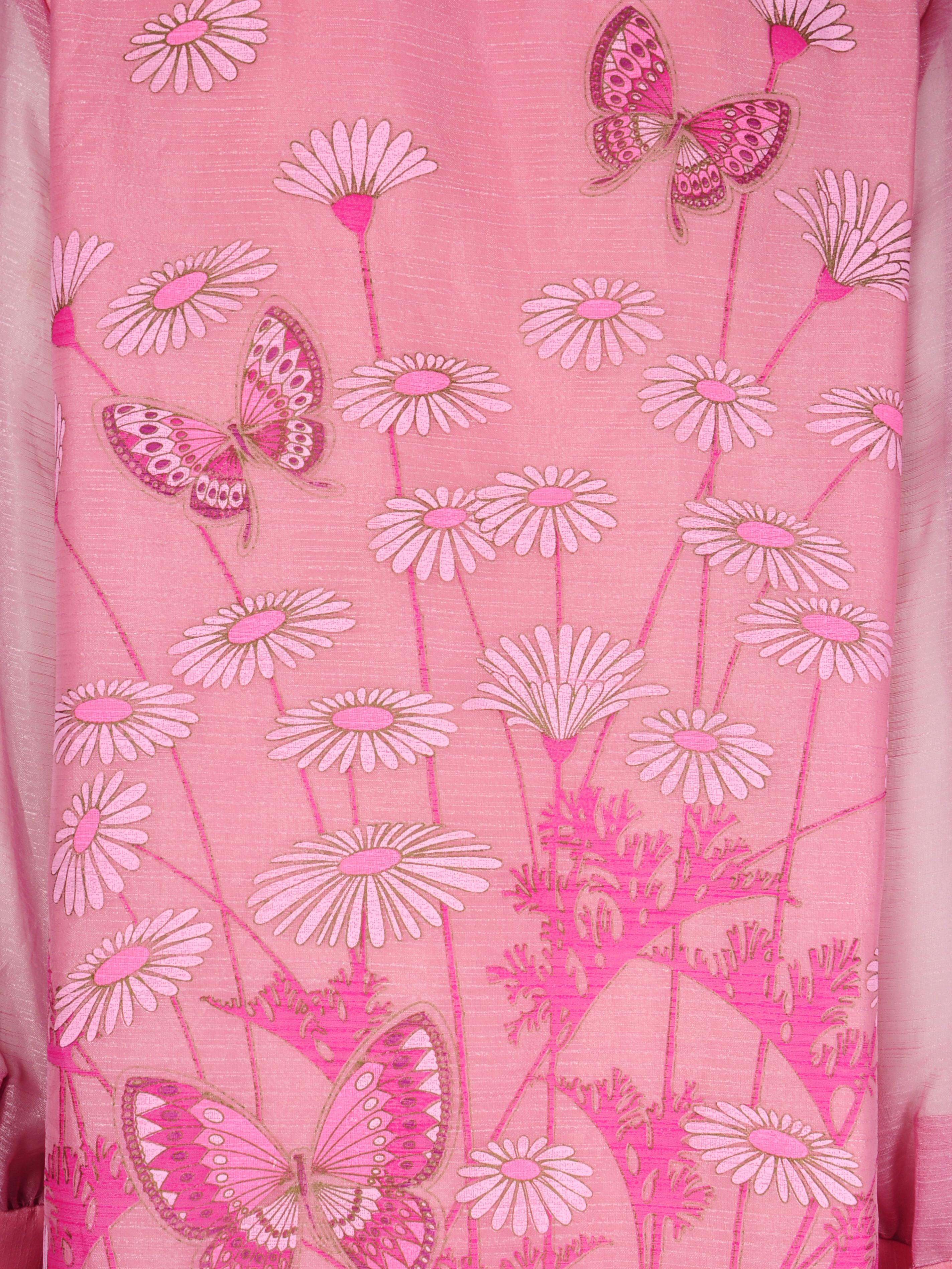 Alfred Shaheen - Robe longue hawaïenne rose avec imprimé floral papillon  en vente 2