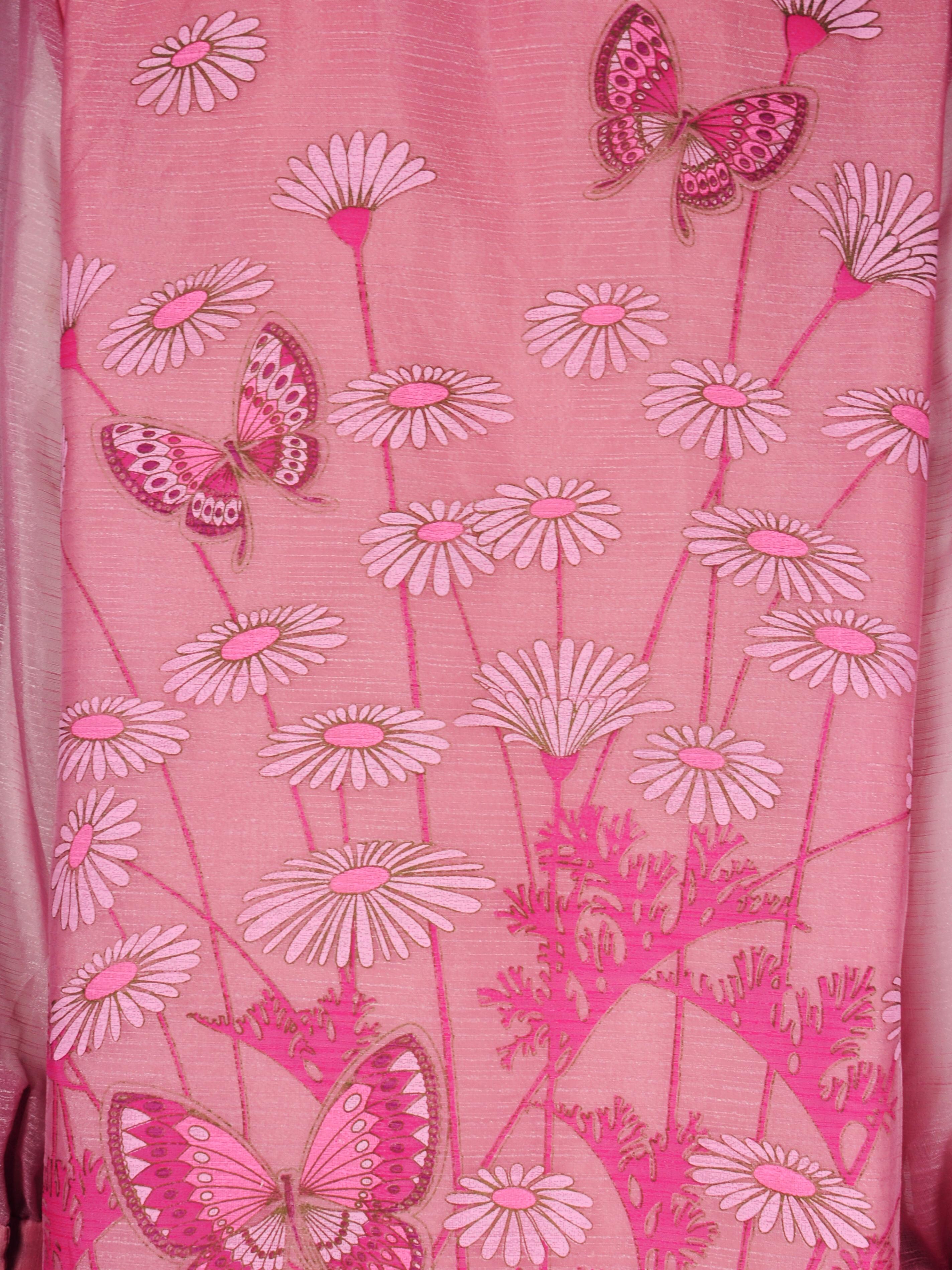 Alfred Shaheen Hawaii California Maxi Dress with Butterfly Floral Print in Pink  For Sale 4