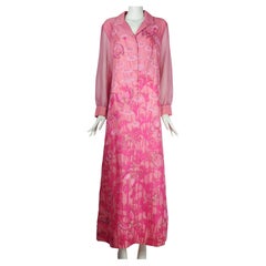 Vintage Alfred Shaheen Hawaii California Maxi Dress with Butterfly Floral Print in Pink 