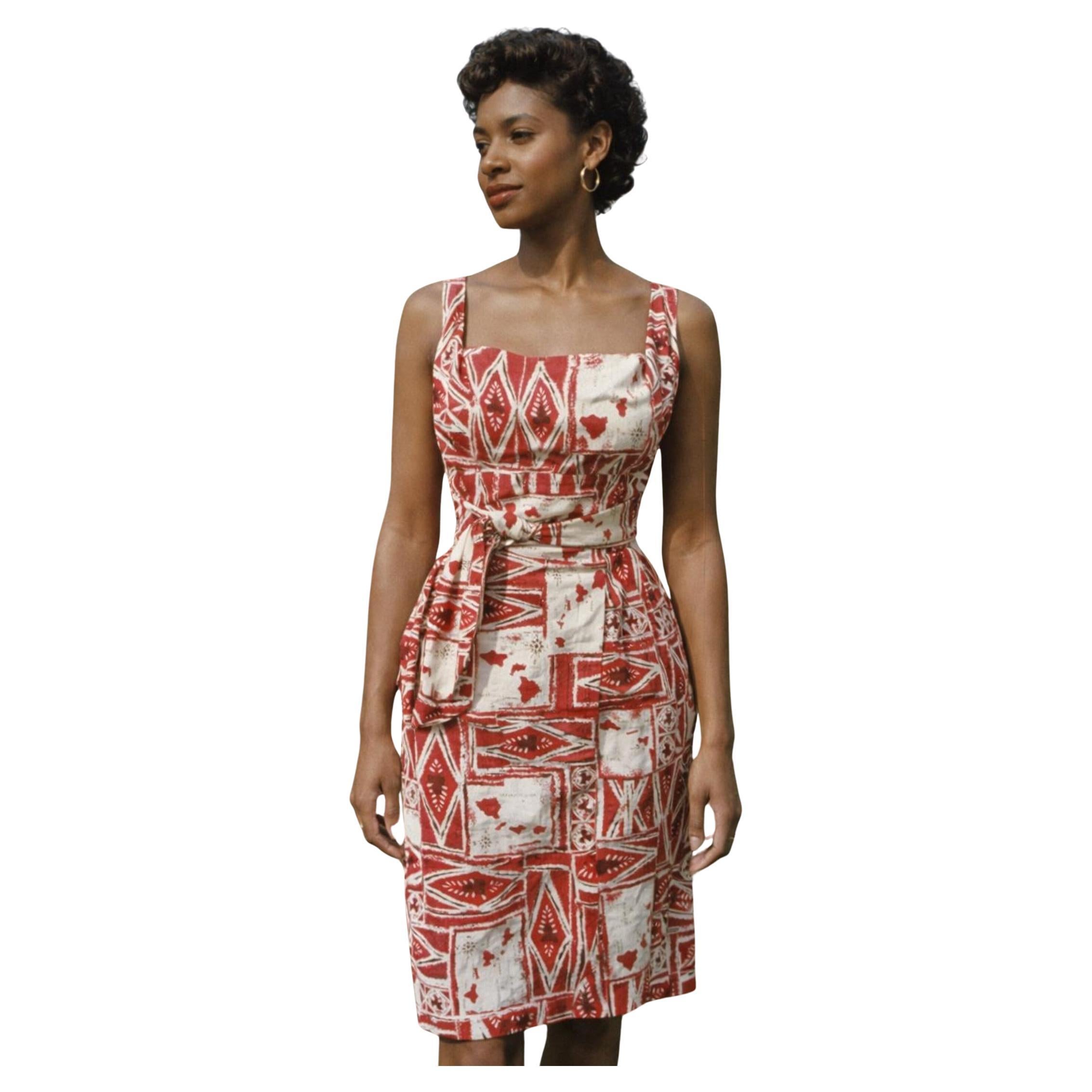 Alfred Shaheen - Robe à imprimé hawaïen, circa 1959 en vente