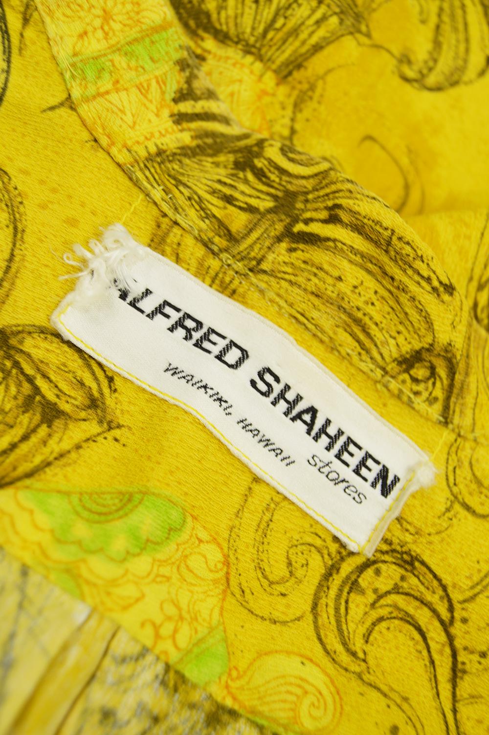 Alfred Shaheen Rare Men's 1960s Vintage Yellow Cotton Hawaiian Shirt For Sale 7