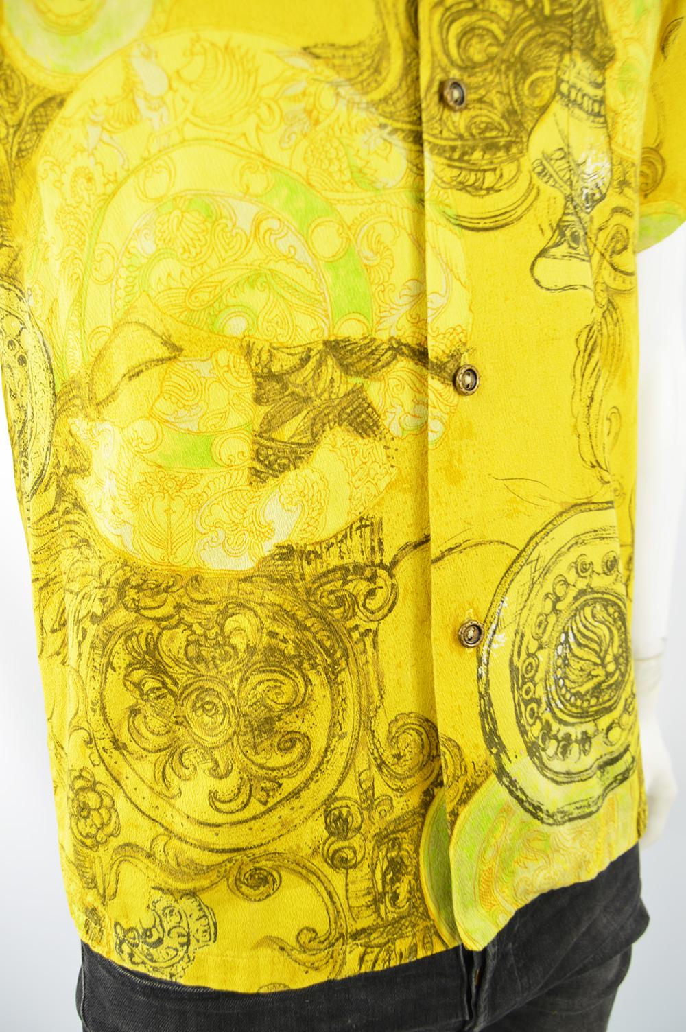 Alfred Shaheen Rare Men's 1960s Vintage Yellow Cotton Hawaiian Shirt 4