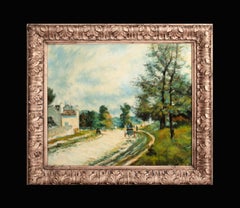 Un tournant sur la route, début du 20e siècle Paysage impressionniste français