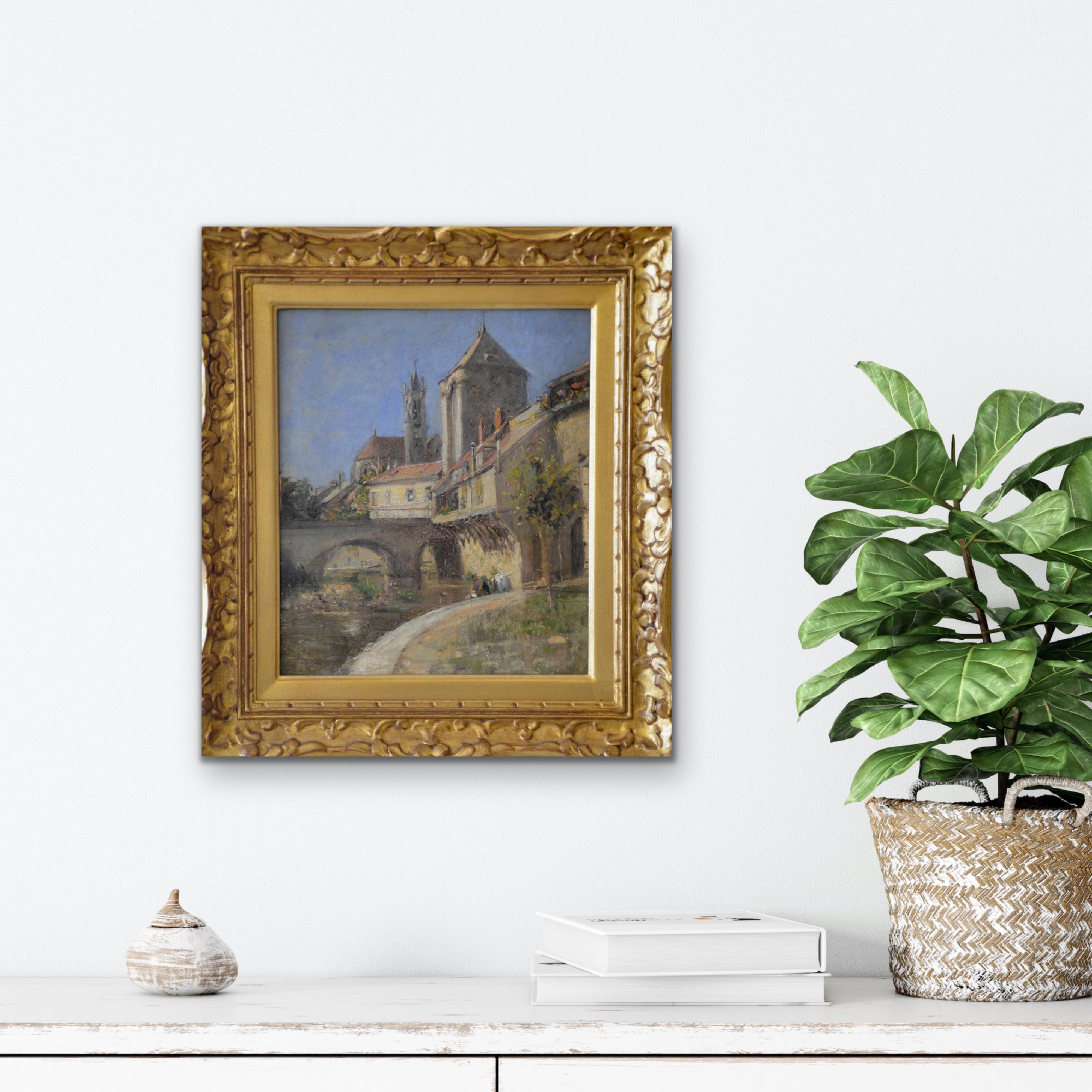 A lovely French Impressionist painting from the 19th century. Painted in the style of Alfred Sisley and Gustave Loiseau. 
What may be the remnants of a signature can be found in the lower left corner. 
The painting is in fine condition and the