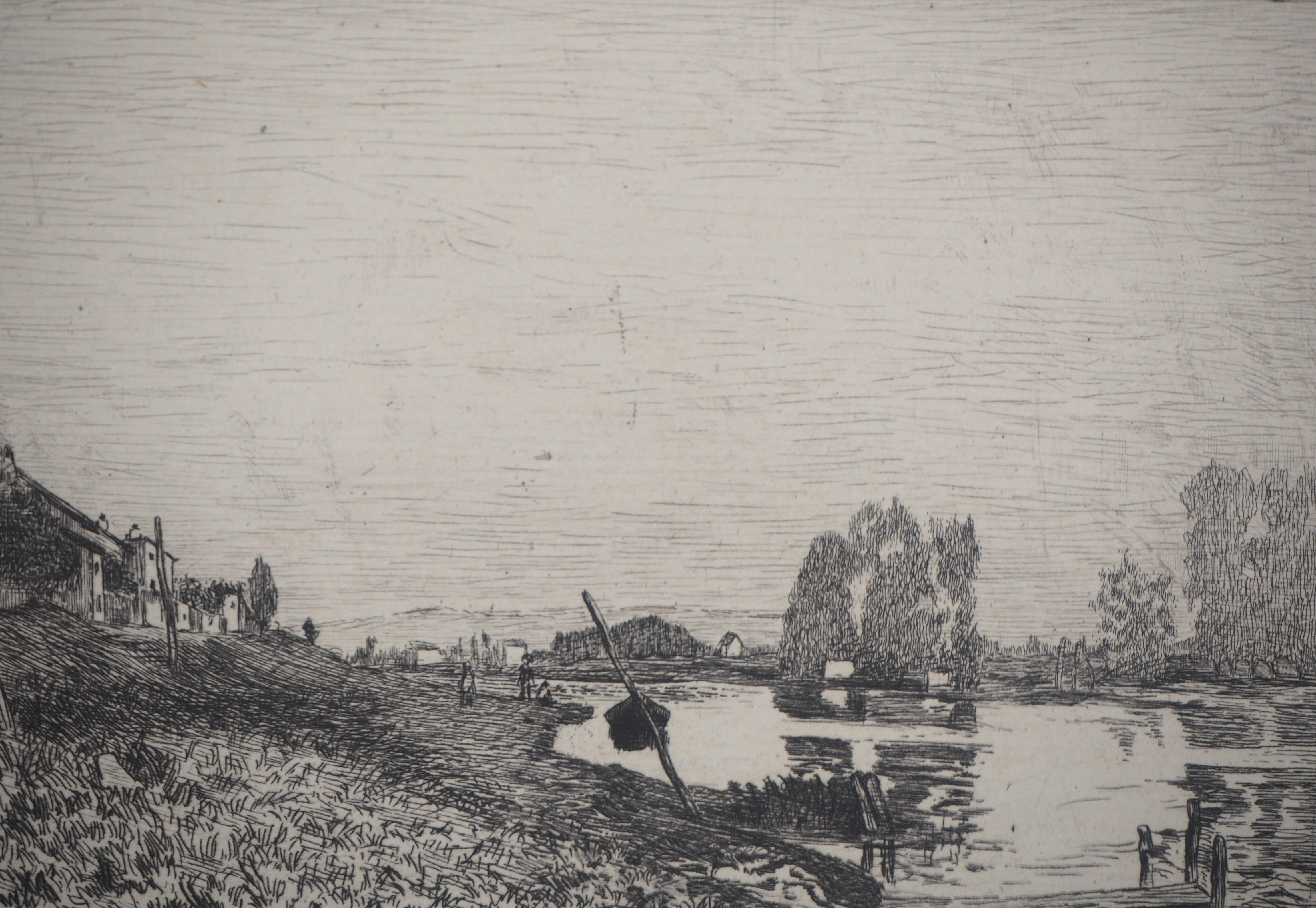 River in Normandy - Original etching - Ed. Durand Ruel, 1873 - Impressionist Print by Alfred Sisley