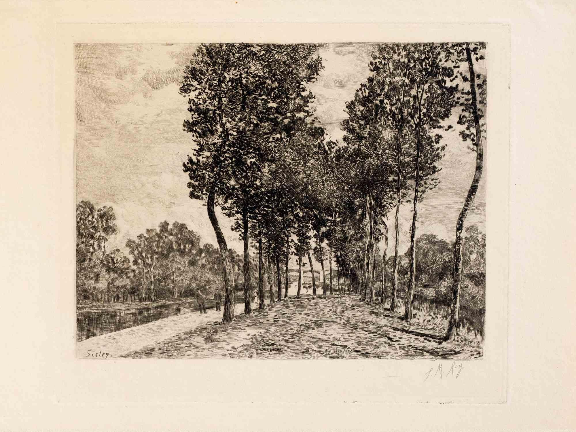 Paysage d'après Alfred Sisley - 19ème siècle - Print de   Alfred Sisley