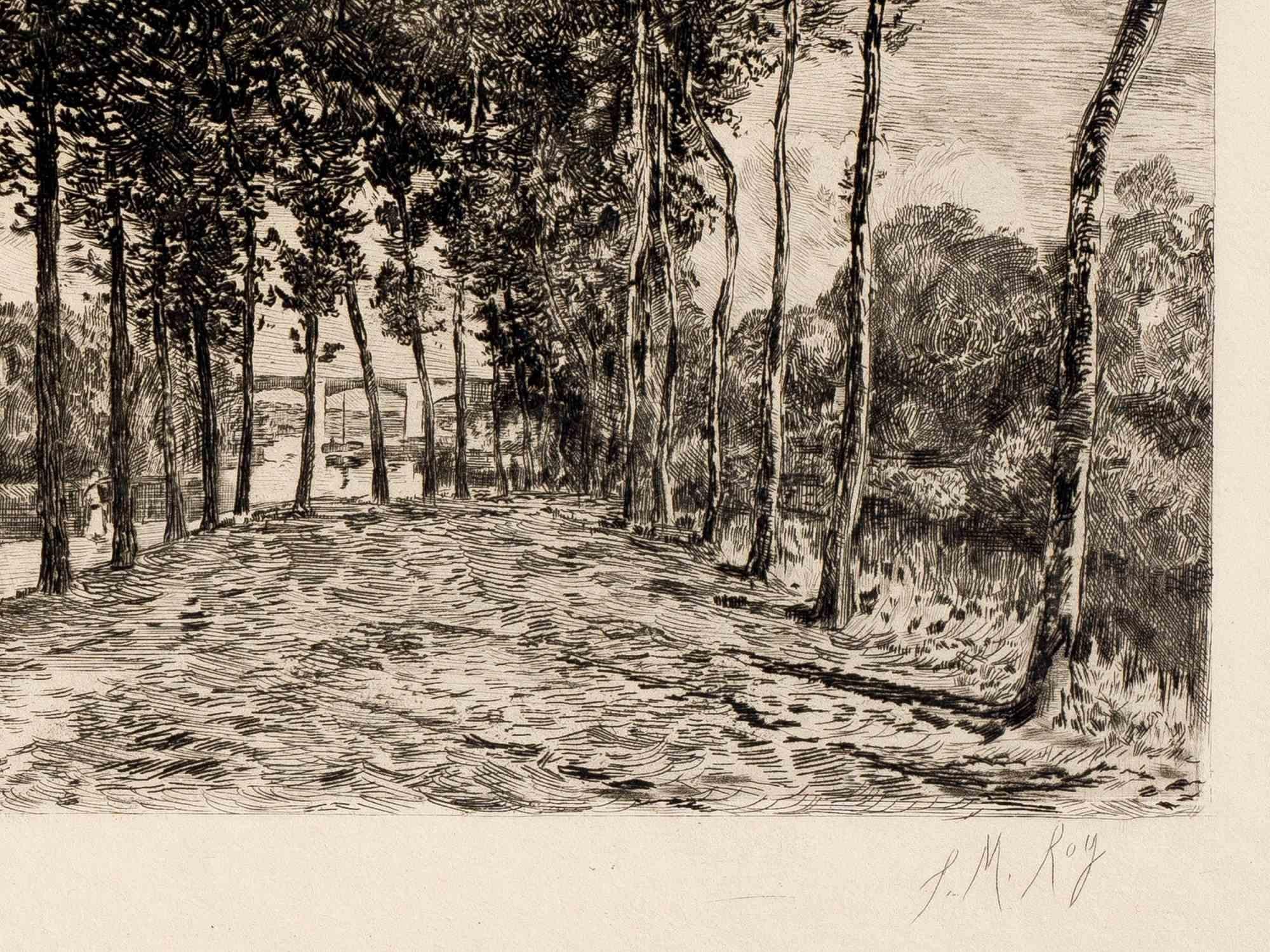 Landscape is an old master artwork realized in 19th Century after Alfred Sisley.

The artwork was realized after an original painting by Alfred Sisley

Black and white etching engraved by Pierre Marcel Roy.

Image dimensions: 14 x 18 cm