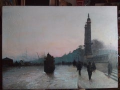 French art painting by Alfred Smith - Bordeaux, a Tramway, collector piece.