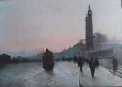 French art painting by Alfred Smith - Bordeaux, a Tramway, collector piece.