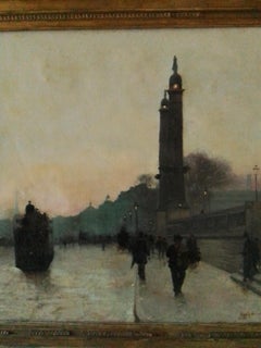 French art painting by Alfred Smith - Bordeaux, a Tramway, collector piece.