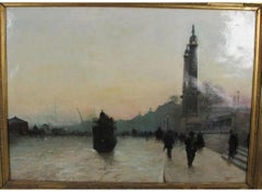 Französisches Kunstgemälde von Alfred Smith - Bordeaux, eine Straßenbahn, Sammlerstück.
