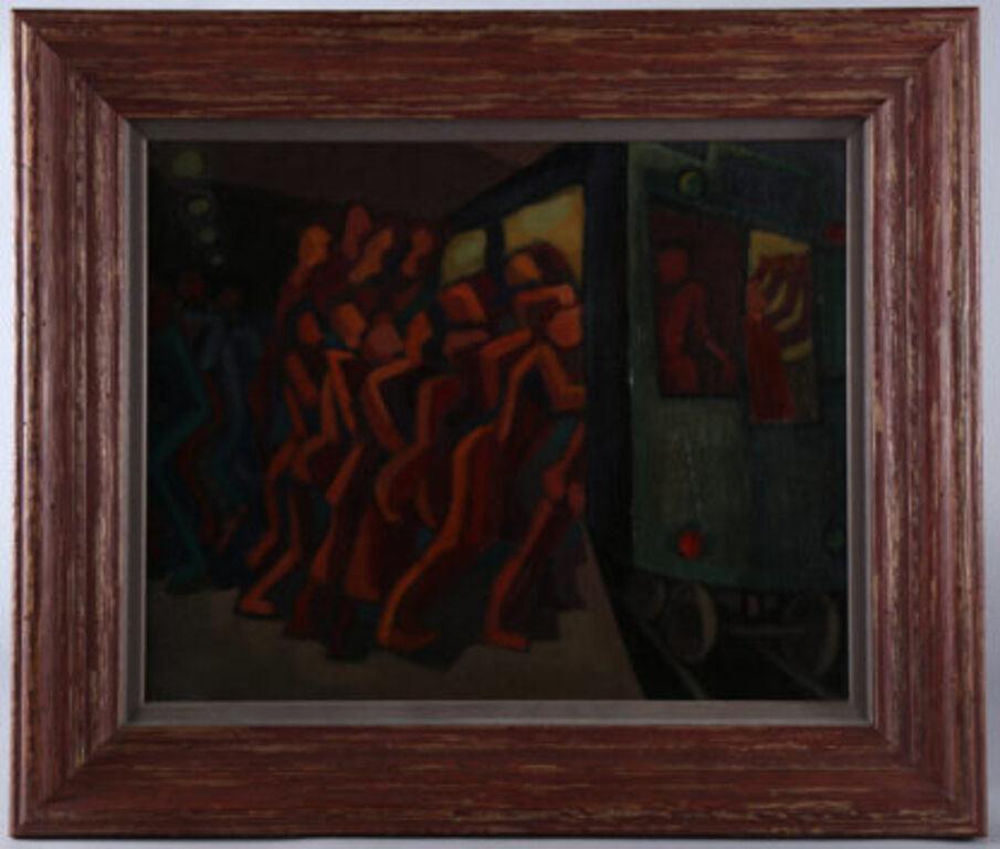 Rush Hour NYC Subway Commute - Painting by Alfred Statler