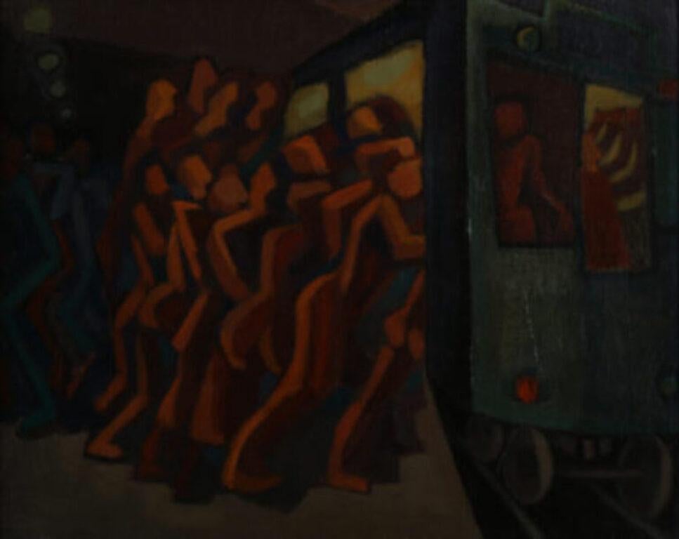 Alfred Statler Figurative Painting - Rush Hour NYC Subway Commute