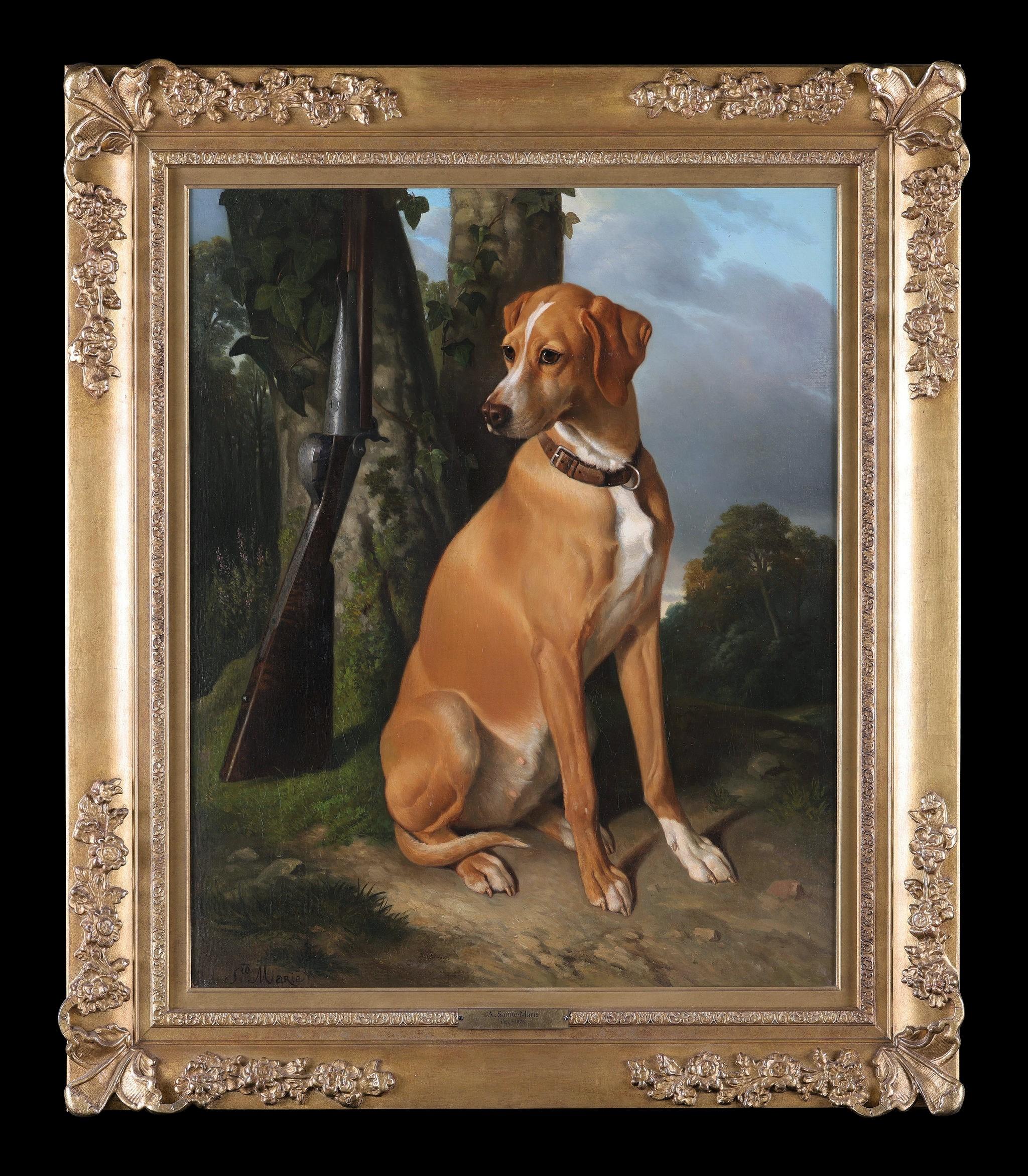 Alfred Ste. Marie Landscape Painting - A Portugese Pointer - A Dog by his Master's Gun
