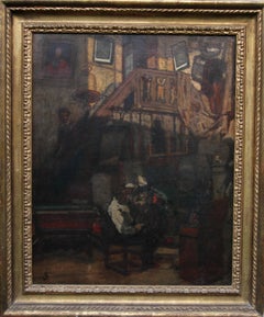 Self Portrait in Studio - British art 19th Century interior oil painting 