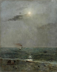 Alfred Stevens,  Brussels 1823 – 1906 Paris, Belgian, 'Clair de Lune sur la Mer'