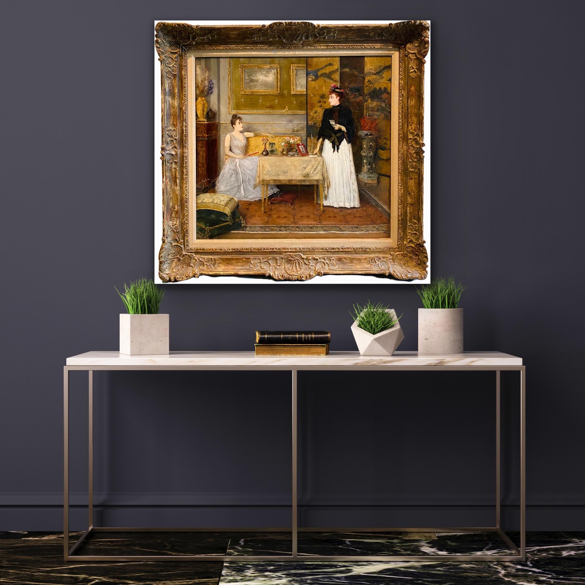 Huge 19th century French belle epoque oil painting - interior - Singer Sargent - Painting by Alfred Stevens