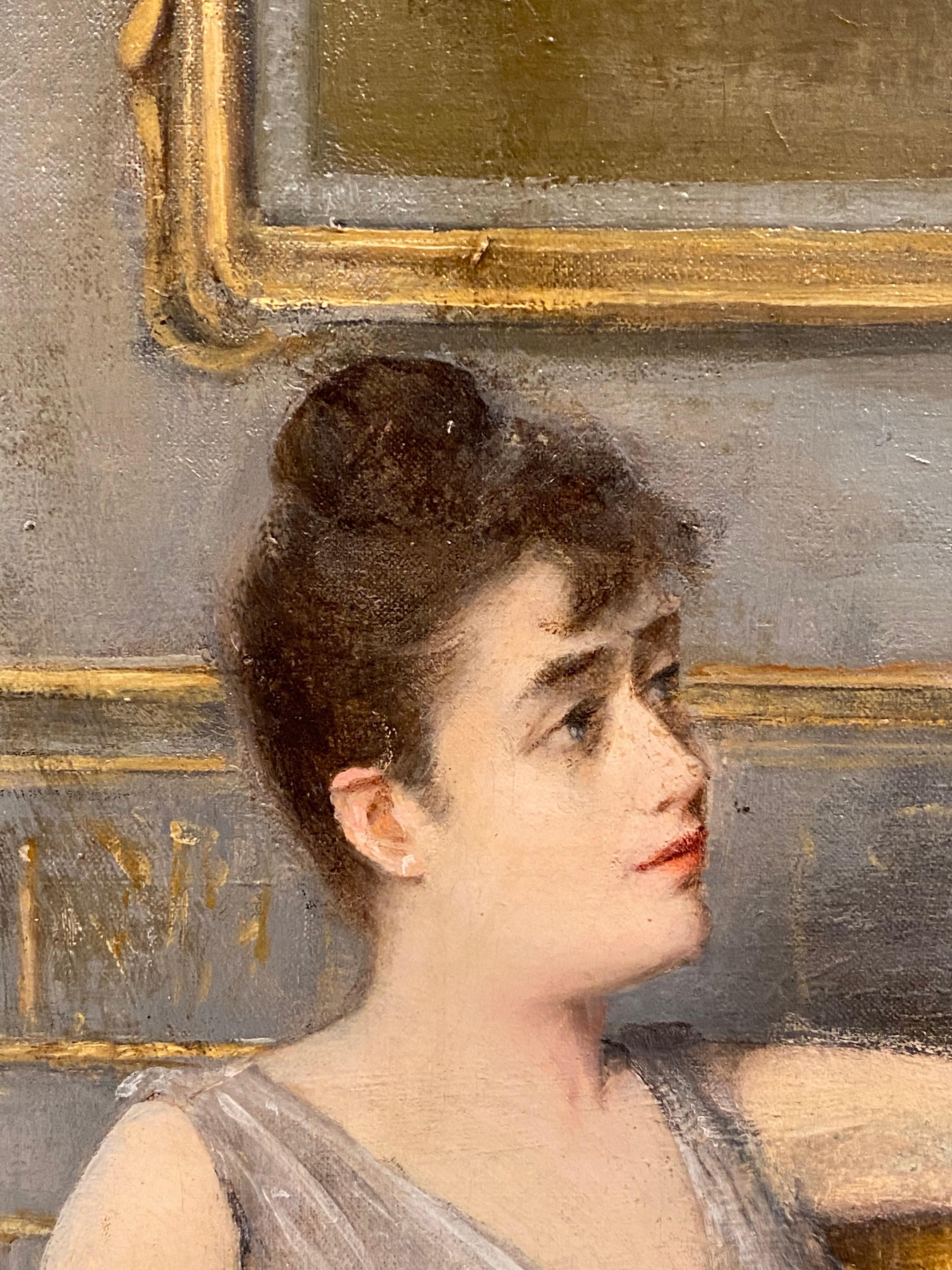 Huge 19th century French belle epoque oil painting - interior - Singer Sargent - Old Masters Painting by Alfred Stevens