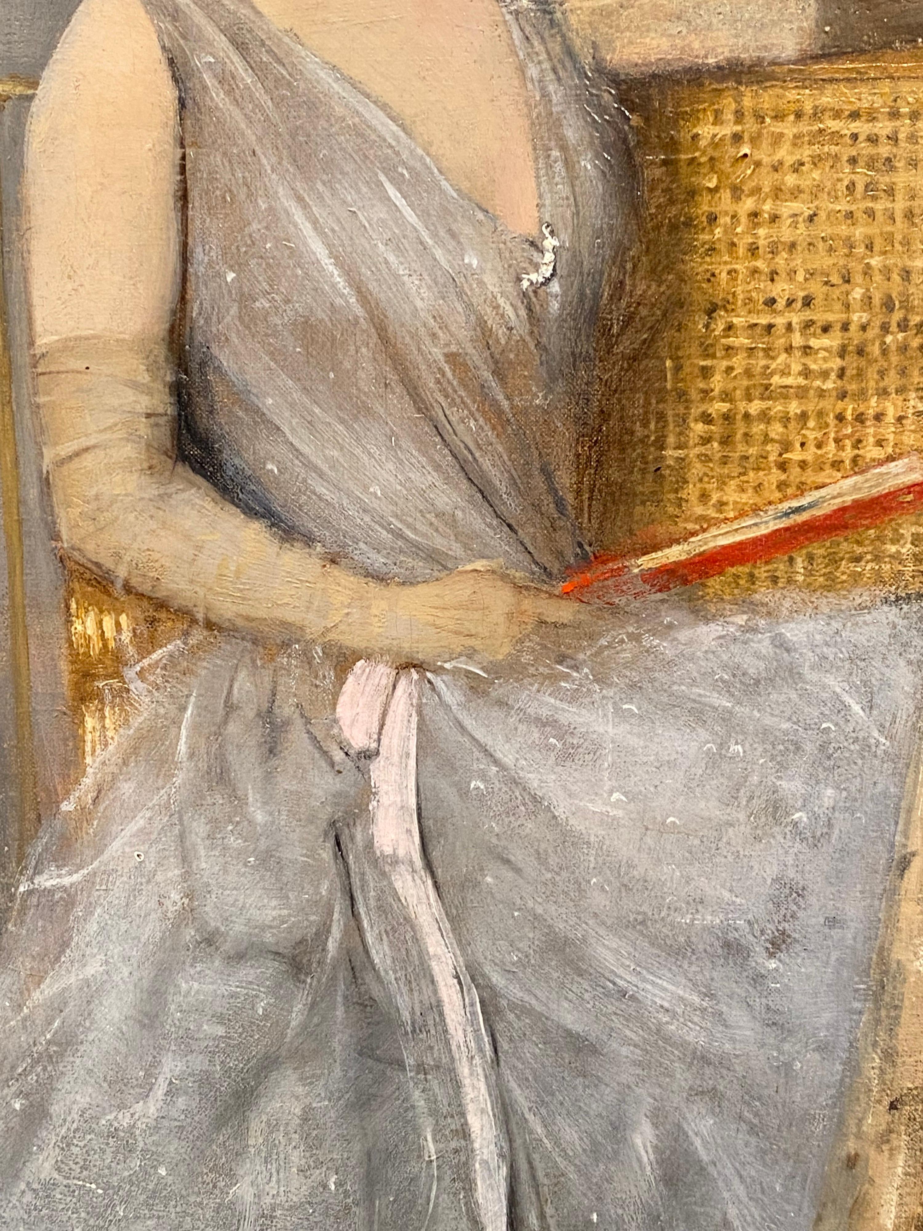 Huge 19th century French belle epoque oil painting - interior - Singer Sargent - Brown Interior Painting by Alfred Stevens