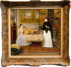 Huge 19th century French belle epoque oil painting - interior - Singer Sargent