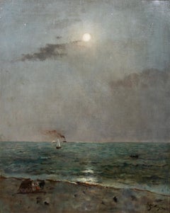'Moonlight on the Sea' by Alfred Stevens ( Brussels 1823 – 1906 Paris )
