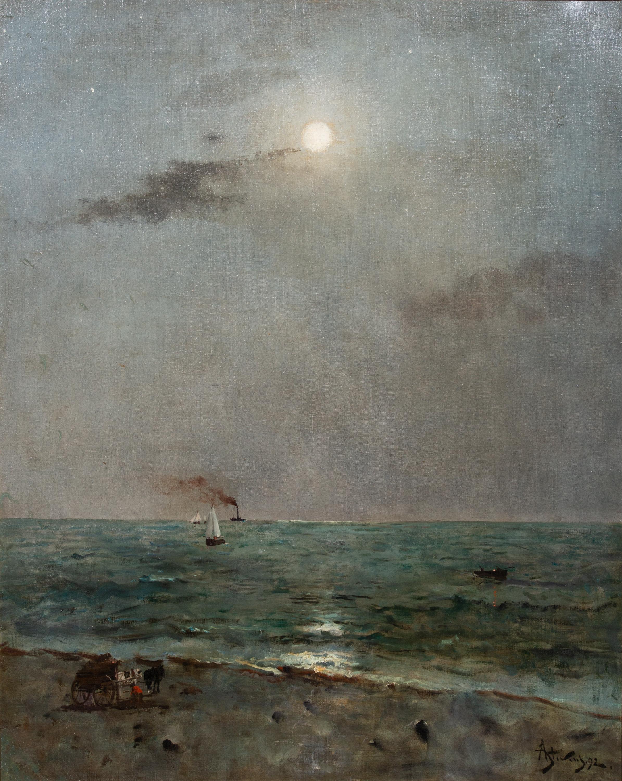 'Moonlight on the Sea' by Alfred Stevens (Brussels 1823 – 1906 Paris) dated 1892 For Sale 1