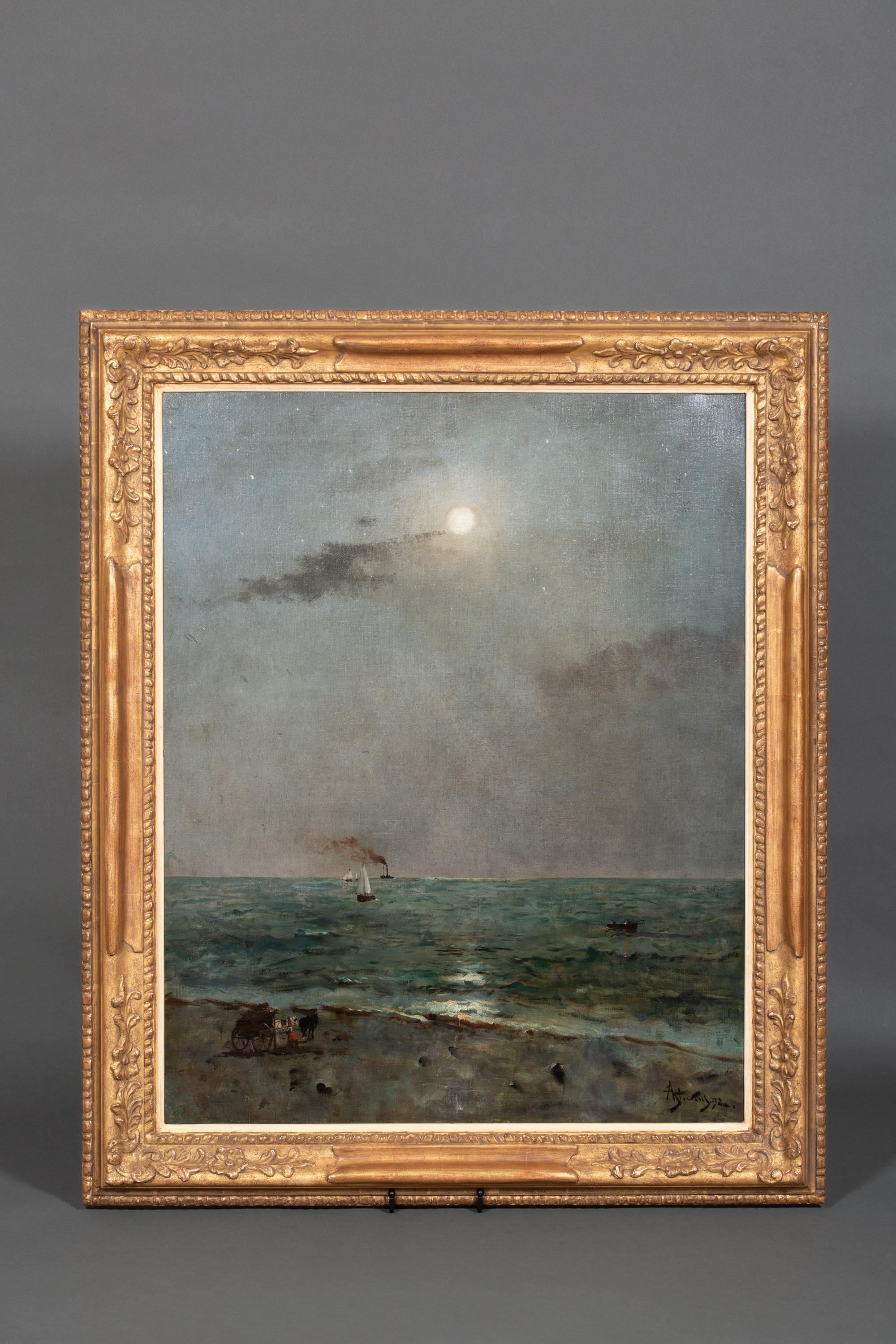 'Moonlight on the Sea' by Alfred Stevens (Brussels 1823 – 1906 Paris) dated 1892 For Sale 2