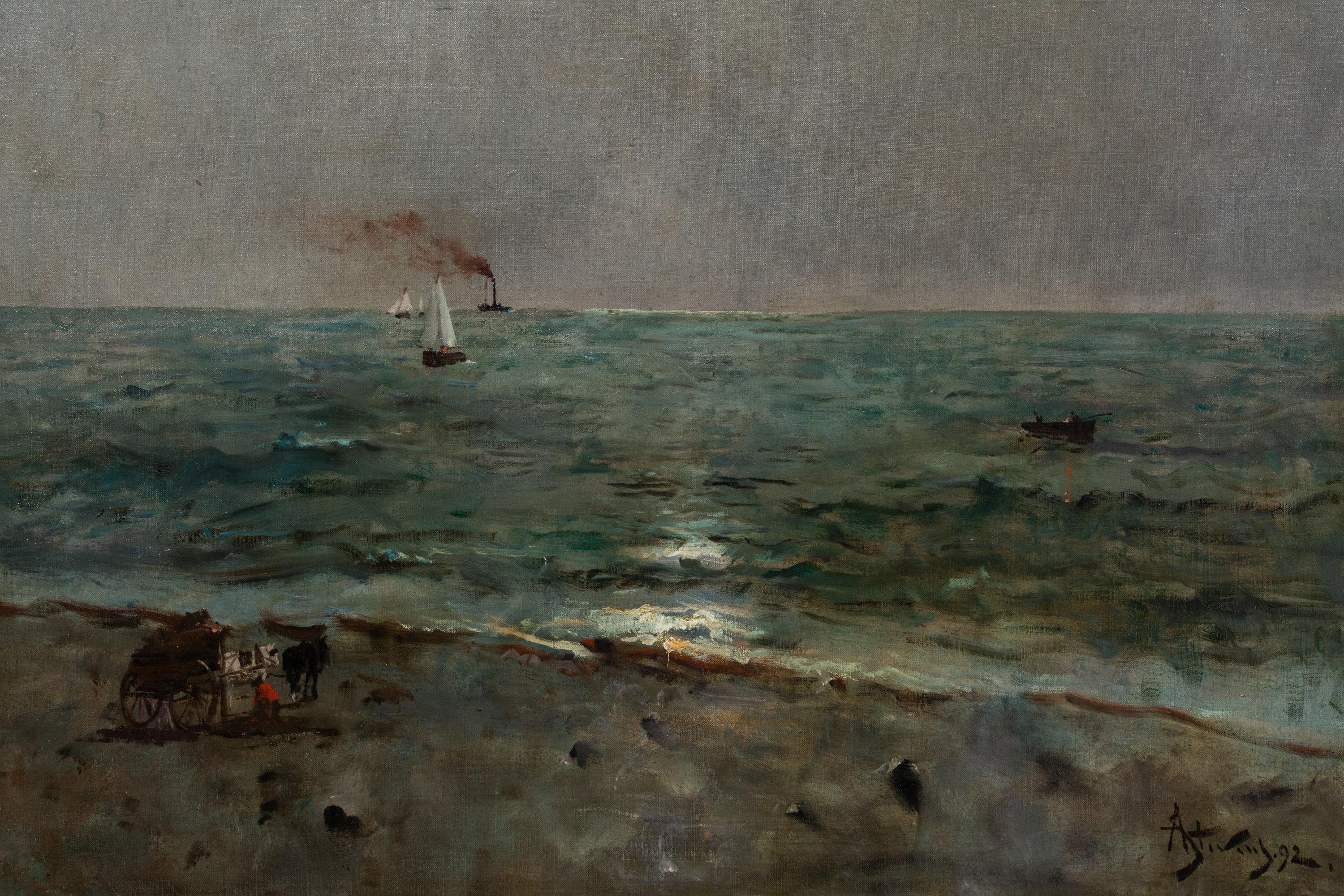 'Moonlight on the Sea' by Alfred Stevens (Brussels 1823 – 1906 Paris) dated 1892 For Sale 3